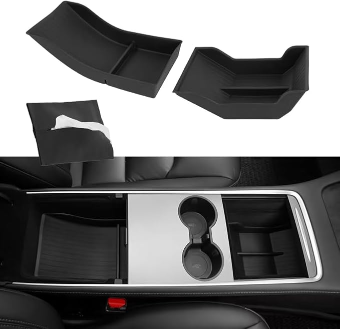 Lower Center Console Organizer Tray for Tesla Model Y 2021-2024 & Model 3 2021-2023, Custom Fit Storage Box with Compartments, Bottom Console Organizer Accessories