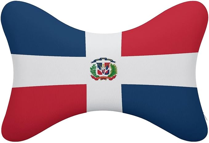 Headrest Pillow for Car Seat, 2 Pcs Memory Foam Neck Support Pillow for Neck Pain Relief, Compatible with Dominican Republic Flag Car Office Soft Travel Pillow for Sleeping and Resting