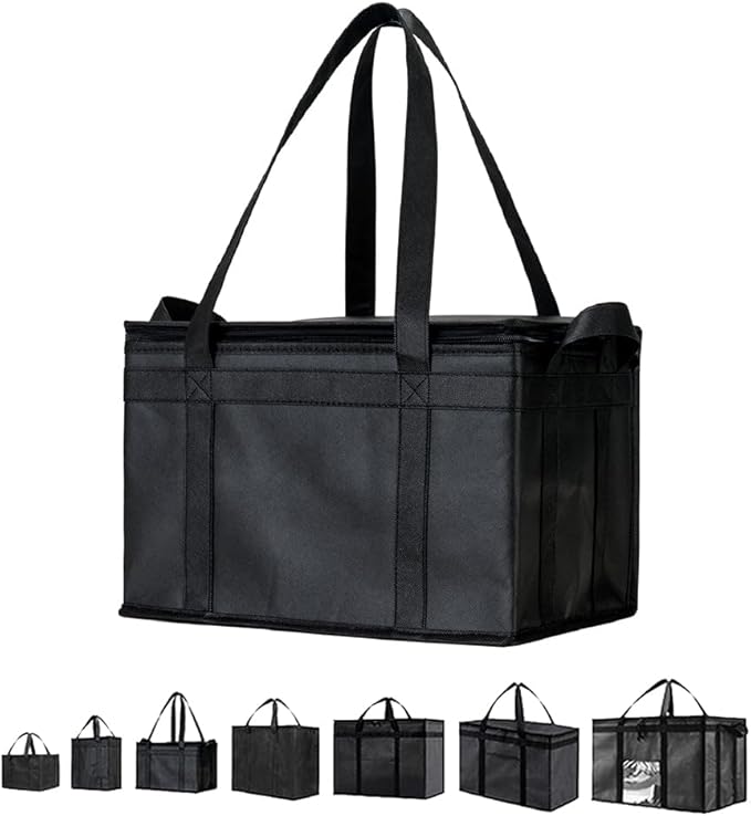 NZ home Insulated Bags for Food Delivery (Large) Grocery Shopping Cooler Bag, Pizza Delivery, Hot & Cold Catering Tote, Reusable, Foldable & Heavy Duty (Black)