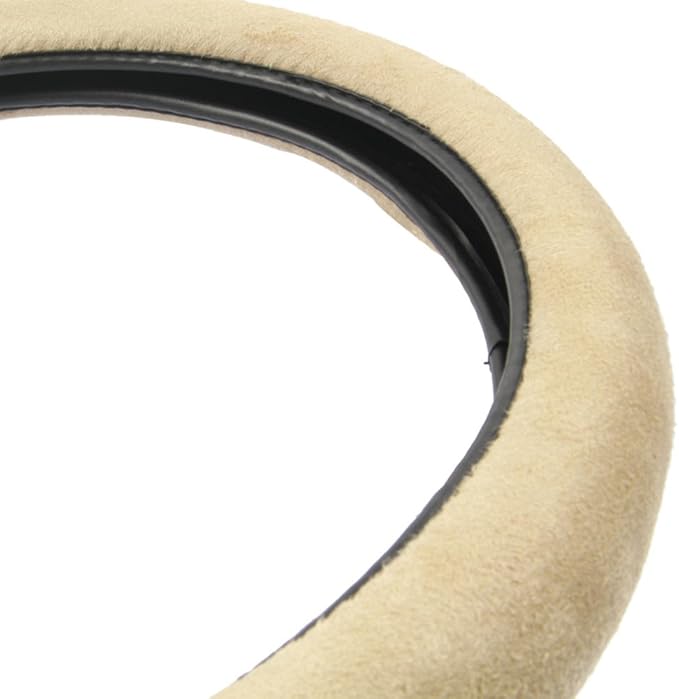 BDK Ergonomic Leather Grip Steering Wheel Cover - Soft Plush Memory Foam Grip for Standard Size Wheels 14.5-15 inch Beige