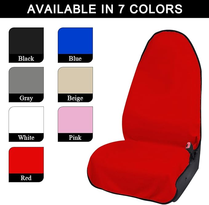 Waterproof Car Towel Seat Cover, Sweating Non-Slip Premium Towel Carseat Cover Protector, Universal Soft Machine Washable Car Truck SUV Front Seat Cover for Gym Workout Beach Hiking (Red)
