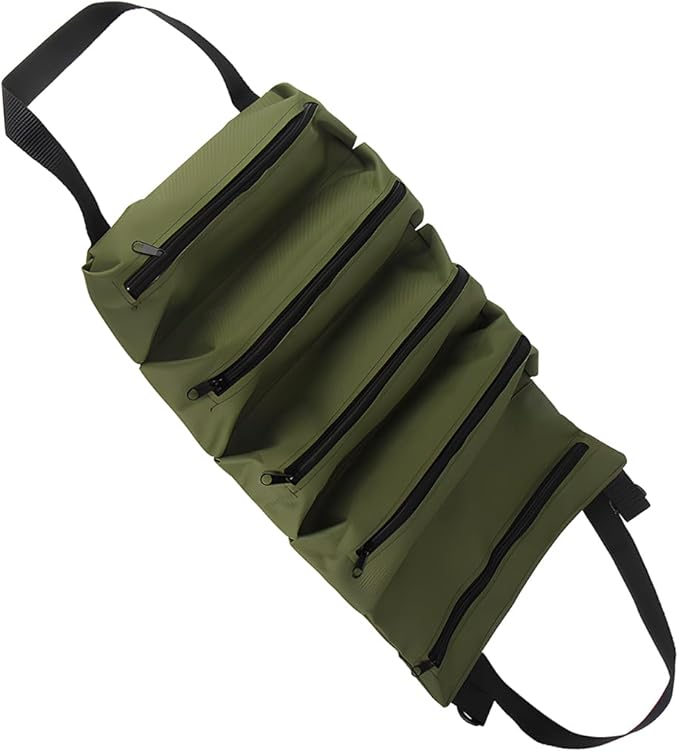 YoRise Car Seat Organizer, Oxford Cloth Roll Up Tool Bag With 5 Zipper Pockets, Hanging Back Seat Car Organizer, Portable Waterproof Vehicle Storage Accessories for Cars, Trucks, SUVs (Green)