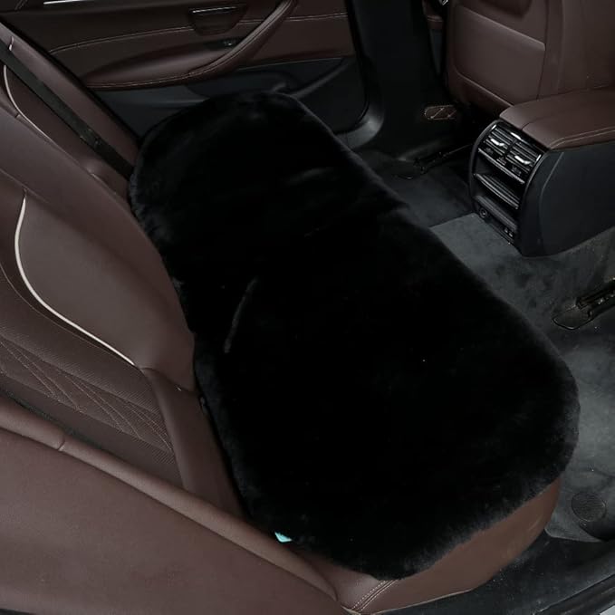 Genuine Sheepskin Auto Seat Pad, Australian Soft Wool Seat Cover Breathable and Sweat-Wicking Universal Fit (Front seat Cushion 2pcs & Rear seat Cushion 1pc, Black)