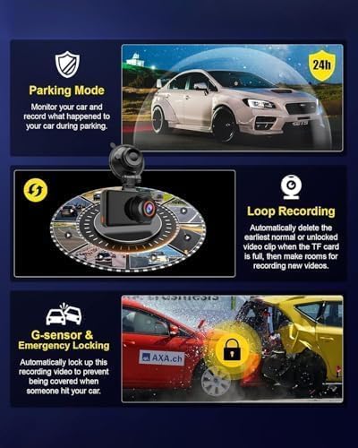 Dash Cam Front and Rear, 4K HD Dash Cam for Cars Built-in WiFi, Car Camera with Night Vision, 64GB Card, 170°Wide Angle, WDR, 3" IPS Screen, Loop Recording, G-Sensor, 24 H P Monitor (K9)