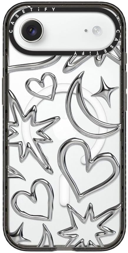 CASETiFY Impact iPhone Air Case [Slim/Compatible with Magsafe / 8.2 ft. 4X Military Grade Drop Protection] - Chrome Scribbles - Clear Black