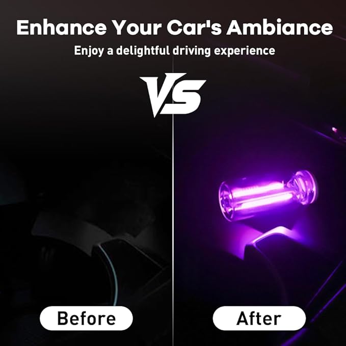 4Pcs Car USB Night Light, Touch Adjustment LED Ambient Lighting Plug in USB Automotive Night Lamps, Mini LED Bulb for Car, Camping, Holiday, Decoration, Bedroom, Party(Purple)