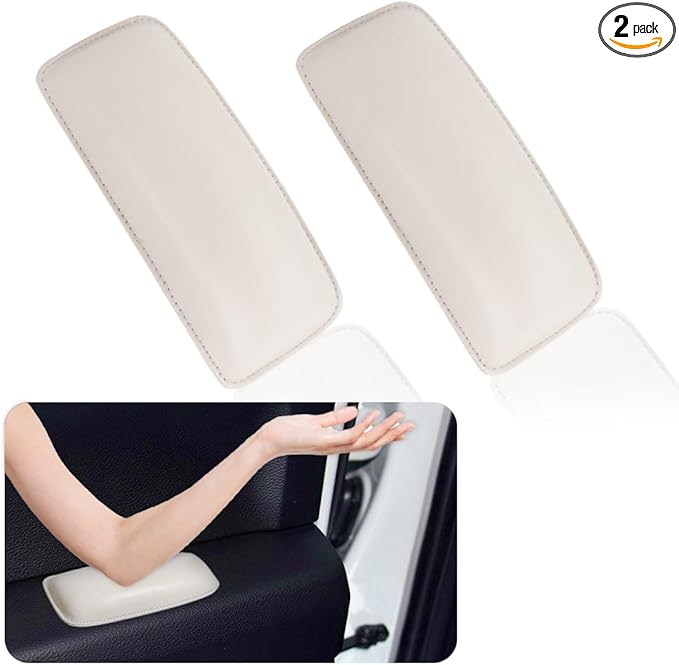 2PCS Car Knee Cushion,Soft Leather Car Door Armrest Pad for Knee Leg Elbow,Universal Car Center Console Cushion Pad Comfort Pillow Car Interior Accessories for Most Car SUV (Beige)