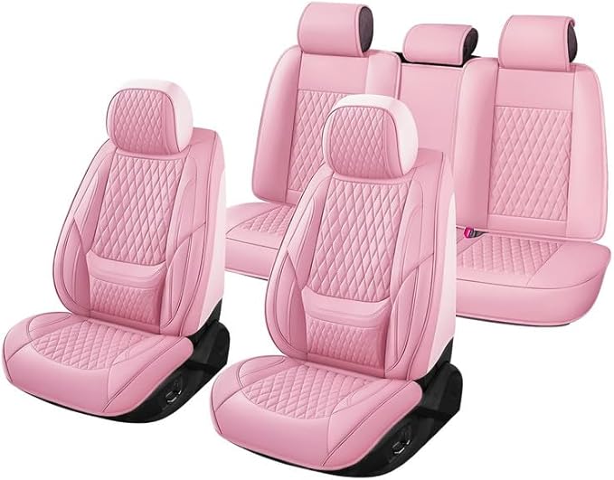 Car Seat Covers Full Set Custom Fit for Buick Encore GX 2012-2026 - Premium Faux Leather with Lumbar Support | Breathable, Waterproof, Anti-Slip, Durable (Pink,Full Set)