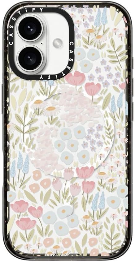 CASETiFY Impact Case for iPhone 16 [Slim / 8.2 ft. 4X Military Grade Drop Protection/Compatible with Magsafe] - Eleanor - Clear Black