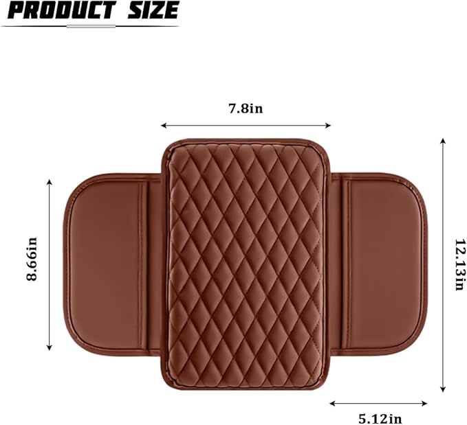 Car Armrest Cushion Pad, Leather Vehicle Center Console Cover with 2 Storage Bags, Non-Slip Automotive Interior Arm Rest Seat Box Cover Accessories, Universal for SUV RV Sedan (Brown)