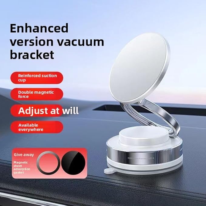 Upgraded adjustable vacuum magnetic car phone holder, strongest suction cup phone holder, 360° foldable car holder, suitable for cars/mirrors/smooth surface, compatible with iPhone and Android (White)