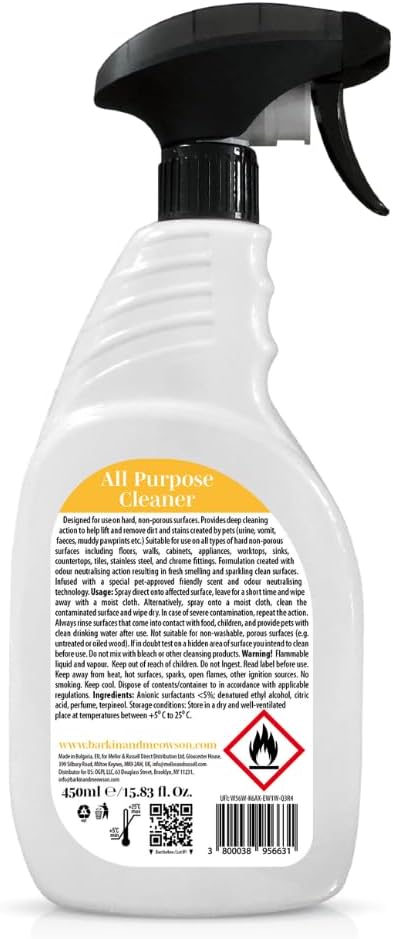Barkin & Meowson Odor Neutralizing All Purpose Cleaner Spray 450ml / 15.83 fl.oz - Cleaning Spray for Hard Surfaces