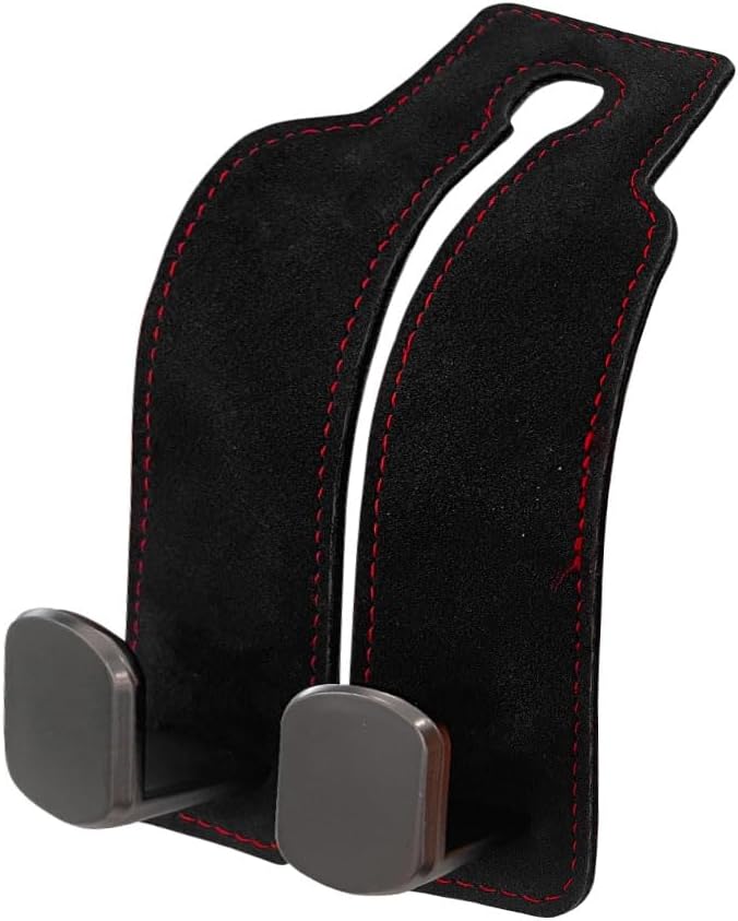 Car Seat Back Double Hooks for Headrest, Leather Car Back Seat Hooks for Purse and Bags, Upgraded 2 in 1 Purse Hook for Car Seat, Universal Vehicle Headrest Hangers for Car, Home (Black, 1PC)