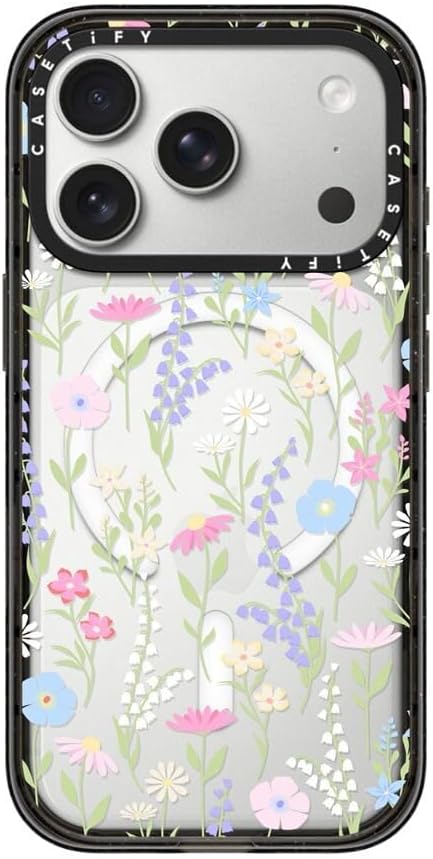 CASETiFY Impact iPhone 17 Pro Case [Slim/Compatible with Magsafe / 8.2 ft. 4X Military Grade Drop Protection] - Pink Pastel Cute Floral - Clear Black