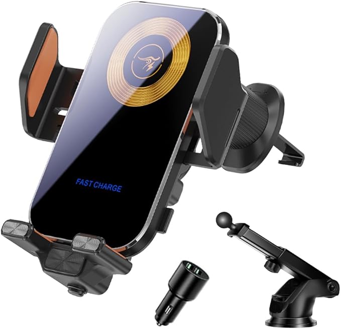 Wireless Car Charger,15W/10W/7.5W Fast Charging Auto-Clamping Car Charger with Phone Holder for iPhone 17/16/15/14/13/12/11 Pro Max, Samsung Galaxy S23/S22/S21 Ultra
