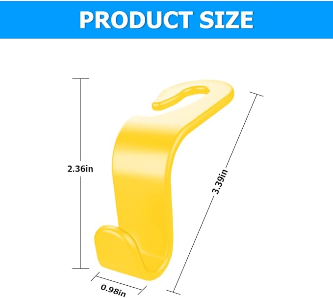 Car Back Seat Headrest Hooks, 4PCS Vehicle Backseat Storage Organizer Hanger, Multifunctional Auto Headrest Hidden Hook Universal for Handbag Purse Backpacks Bags and Groceries (Yellow)