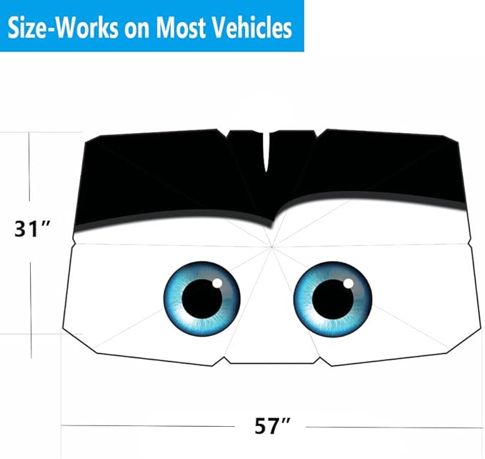 Windshield Sun Shade 2025 Car Accessories 100% Blackout Car Front Windsow Shades Umbrella Automotive Sun Visor Block Heat Insulation Protection (Black Eyes)