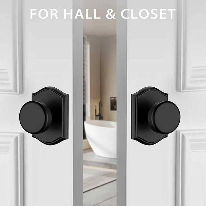Interior Pismo Doorknobs for Closet, Black Door Knobs with Camelot Trim, Heavy Duty Dummy Door Handle