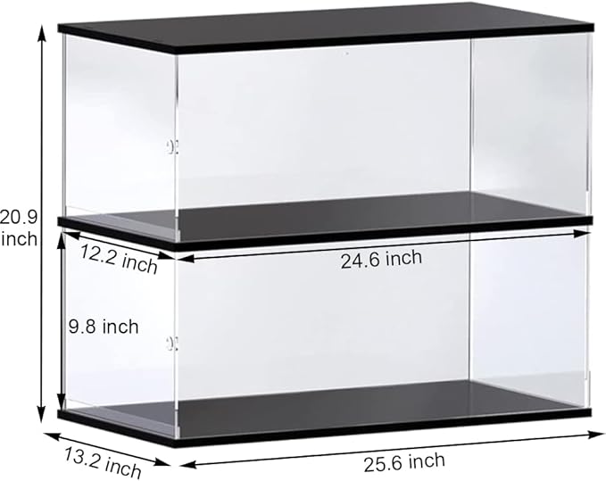 Choowin 2 Layer Acrylic Display Case for Lego Cars (McLaren P1, Ferrari SP3, Bugatti Chiron, Porsche 911, Lamborghini) & 1/8 Diecast Cars - Dustproof Assemble Display Case with Door (Black)