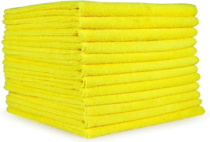 AKW Microfiber All Purpose Cleaning Cloth, Bulk Microfiber Towel for Home, Reusable and Lint Free Cloth Towels for Car, Yellow Color (12 Count)