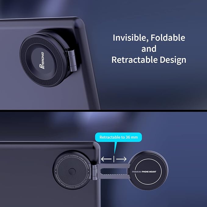 Magnetic Car Phone Holder Mount for Tesla Model 3/Y/Mustang Mach-E Compatible with MagSafe, Car Phone Mount Foldable Invisible Cradle Stand Adhesive 360° for iPhone 16/15/14/13/12 (Black)