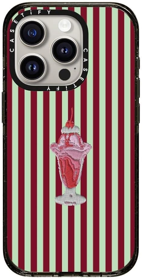 CASETiFY Impact iPhone 15 Pro Case [Slim/Compatible with Magsafe / 8.2 ft. 4X Military Grade Drop Protection] - Stripy Sundae - Clear Black
