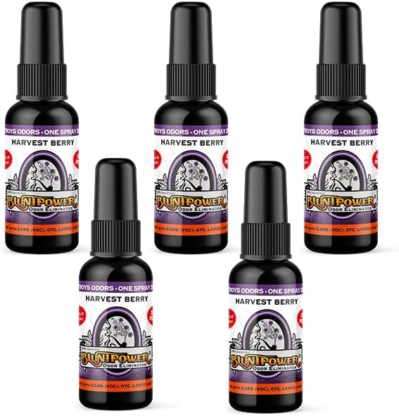 BluntPower Harvest Berry 5 Pack Concentrated Odor Eliminator and Diffuser Oil - Room Deodorizer, Smoke Eliminator Spray - Premium Oil Based Air Freshener