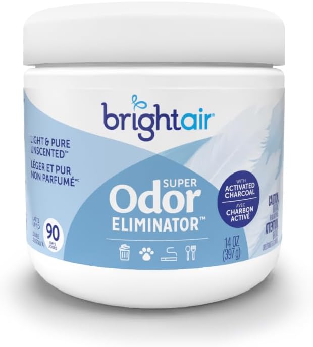 Bright Air 14 oz Odor Eliminator Gel, Light & Pure Unscented, Case of 6, Lasts up to 90 Days