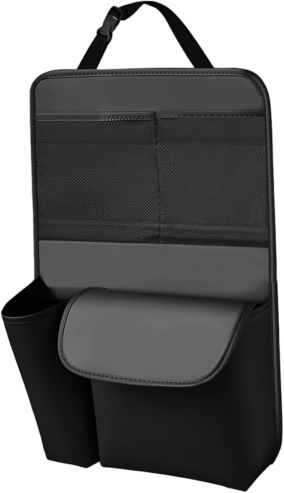Car Seat Back Organizer, Leather Vehicle Seat Headrest Hanging Bag with Multiple Storage Pockets, Automotive Interior Organization Accessories, Universal for SUV Truck Sedan