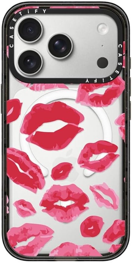 CASETiFY Impact iPhone 17 Pro Case [Slim/Compatible with Magsafe / 8.2 ft. 4X Military Grade Drop Protection] - Lipstick Kisses - Clear Black