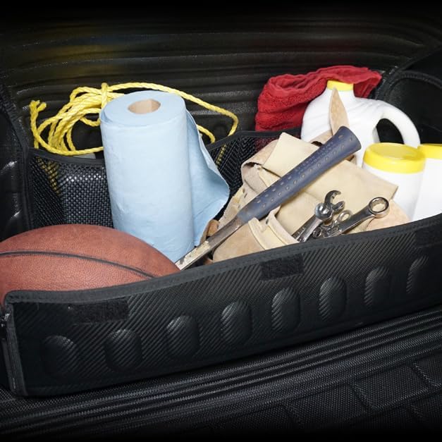 3D MAXpider Foldable Semi Hard Shell Handy Trunk Car Organizer with Top Cover, Mesh Pockets, Carry Handles (Large) (9398-09)
