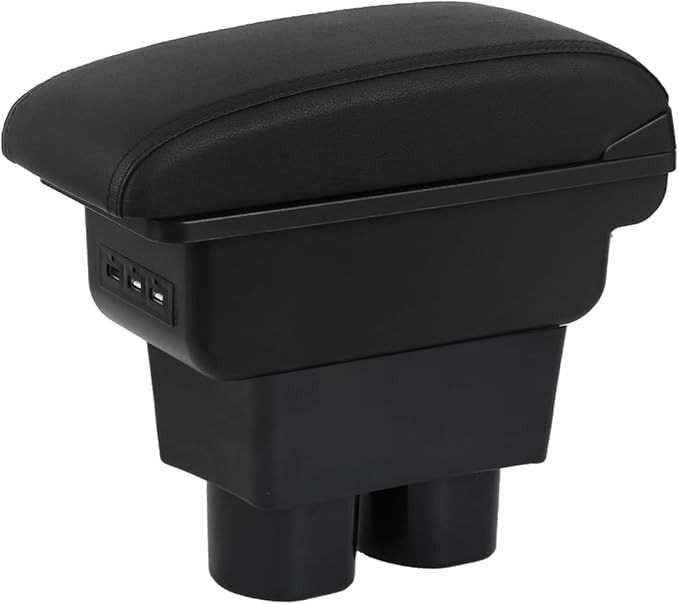 AULPHIKE Compatible with Nissan Versa Armrest 2007-2011 Car Center Console Organizer Armrests Double Layer Storage with 3 USB（Black）