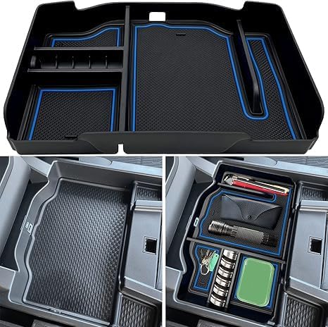 JOJOMARK Center Console Organizer fits for Dodge RAM 2025 2024 2023 2022 2021 2020 2019 1500 2500 3500 Accessories Interior Storage Box Armrest Storage Tray(Blue)