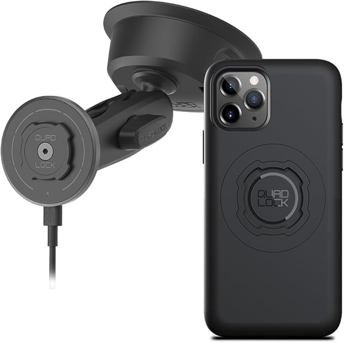 Quad Lock Heavy Duty Suction Car Phone Mount with MAG Phone Case and MAG Wireless Charging Head for iPhone 11 Pro
