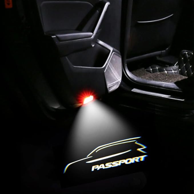 2 Pcs Passport Car LED Projector Door Shadow Light Welcome Light Laser Emblem Logo Lamps Kit Puddle Lights LED Courtesy Step Lights Ground Lamp HD Kit Replacement for Passport 2019-2021