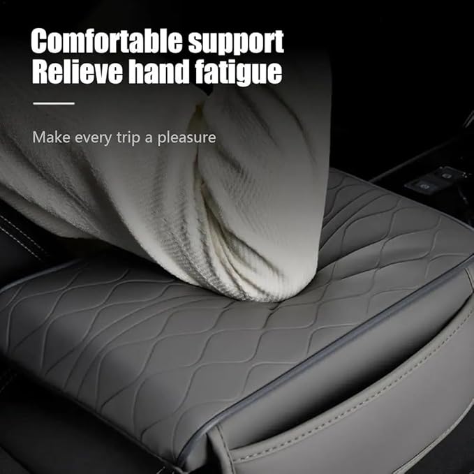 Car Center Console Cushion for Chevrolet City Express 2015-2018, Nappa Leather Memory Foam Armrest Cover with Side Storage Pockets, Auto Elbow Support Pad 1pc,Grey