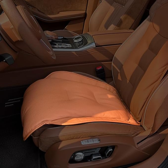 Car Car SUV's Wagon Universal Genuine Leather Seat Cushion Lumbar Back Top Layer Cow Leather Front and Back Cushion Plus Padded Comfort (Red Flag Brown, Cushion)