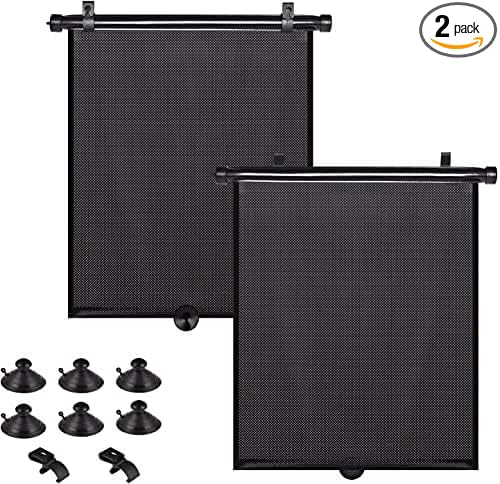 PLTCAT 2 Pack Large Car Sun Shade Side Window for Baby, Roller Vehicle Shades Sun Protection Shade for SUV Truck Side Window(Large-18''x20'')