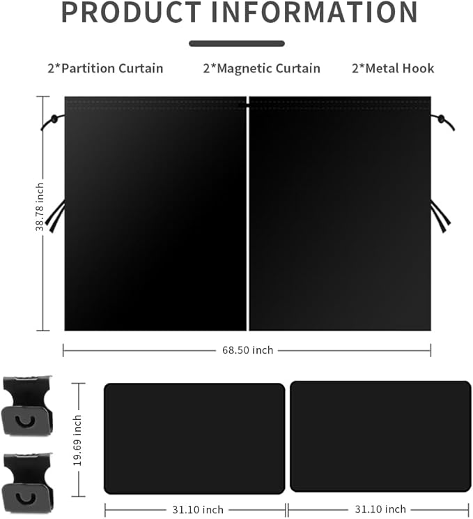 Car Sun Shade Kit,Large Car Curtains Include 1PCS Divider Curtain and 2PCS Magnetic Curtain,Universal Truck Window Shades Accessories for Privacy,Sleeping,Blackout (Large for SUV&Truck)