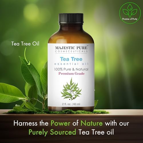 Majestic Pure Essential Oil with Glass Dropper - 100% Pure and Natural - Essential Oils for Diffuser, Aromatherapy, Soap and Candle Making, Tea Tree Essential Oil, Tea Tree Oil, 2 Fl Oz
