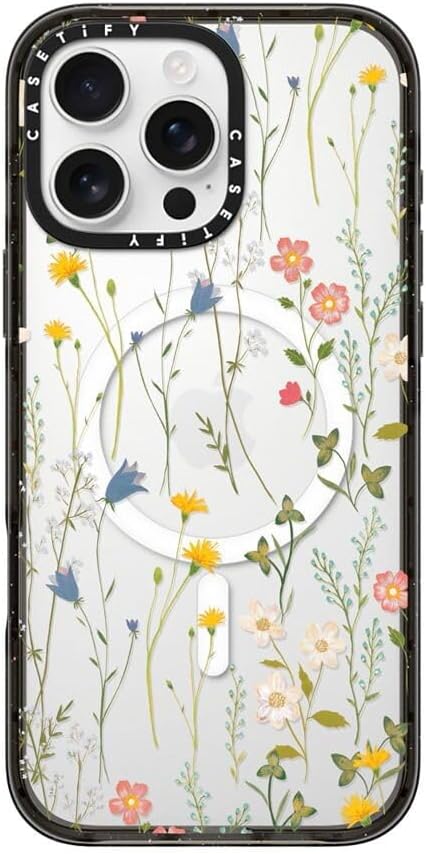 CASETiFY Impact Case for iPhone 16 Pro Max [Slim / 8.2 ft. 4X Military Grade Drop Protection/Compatible with Magsafe] - Dreamy Floral Pattern - Clear Black