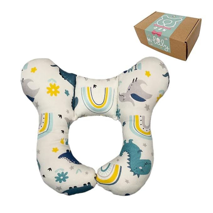 Baby Neck Pillows, Comfortable Baby Travel Head Neck Support Pillow for Car Seat Stroller Pushchair, Soft PP Cotton Travel Pillow for 0-2 Years Old Toddler Infant Newborn, Dinosaur