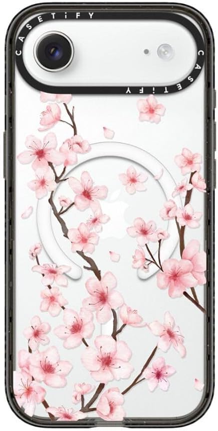 CASETiFY Impact iPhone Air Case [Slim/Compatible with Magsafe / 8.2 ft. 4X Military Grade Drop Protection] - Cherry Blossom - Clear Black