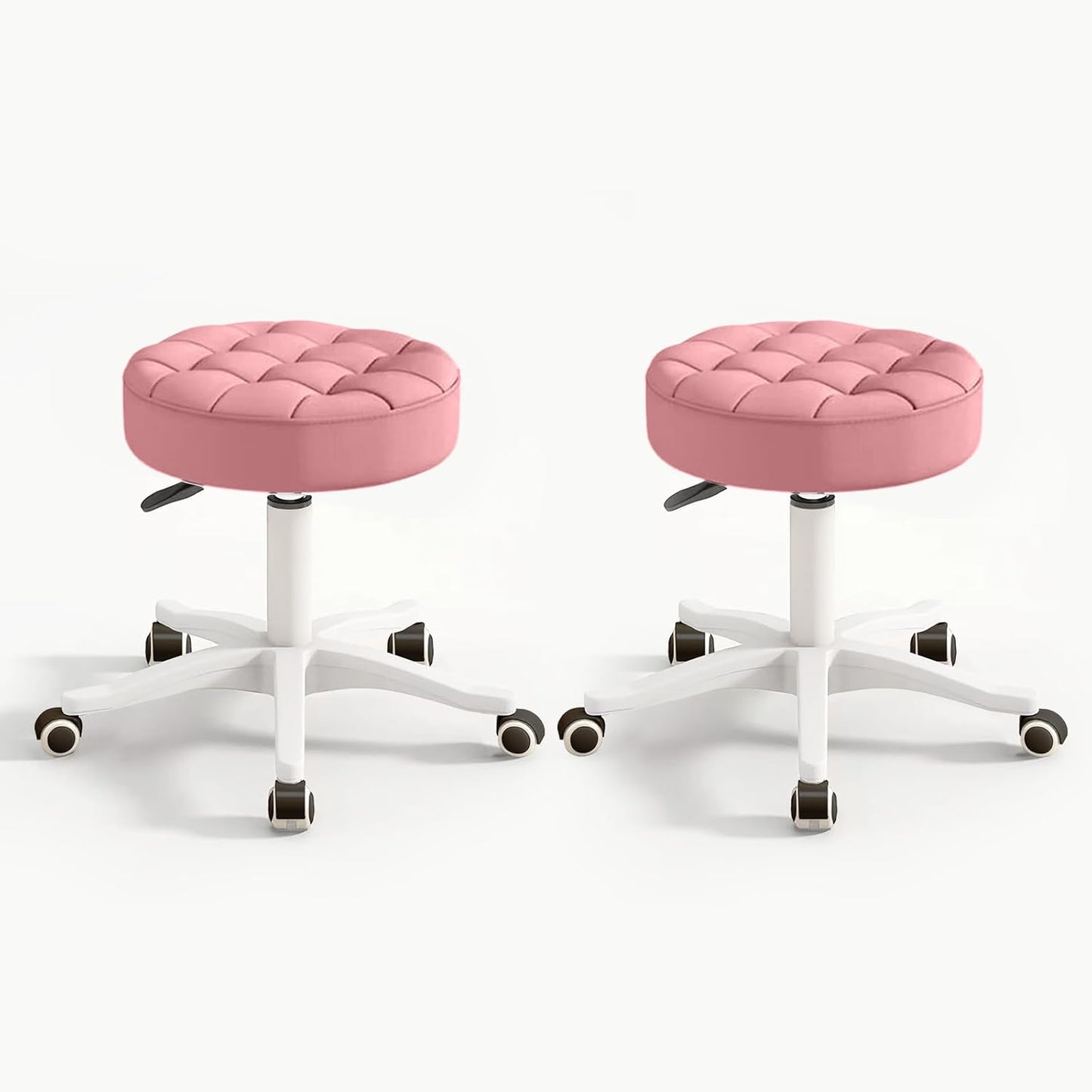 Small Chair Round Rolling Stool with Wheels PU Leather Height Adjustable Swivel Drafting Work SPA Salon Stools Home Office Chair,2 Pack