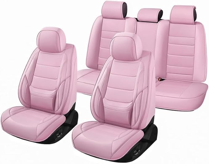 Car Seat Covers Custom Fit for Chevrolet/Chevy Captiva 2006-2018, Premium Faux Leather Waterproof Car Seat Protectors with Lumbar Support, Breathable Anti-Slip Easy to Install(Pink,Full Set)