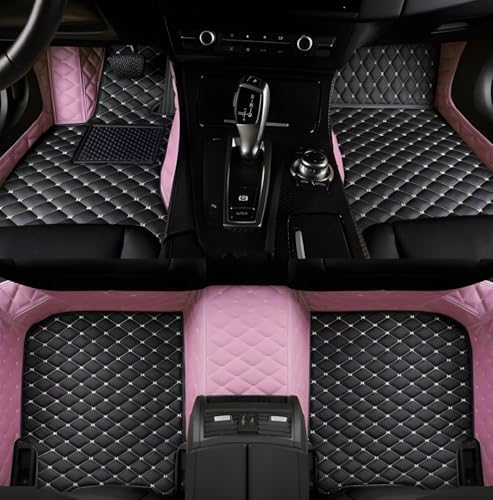 Customize Car Floor Mats for 99% Sedan SUV Sports Car All Weather Leather Full Coverage Waterproof Non-Slip Vehicle Lining Pads (Black Pink Stitching)