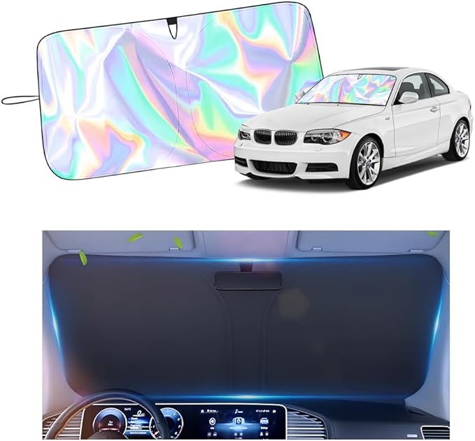 57.09 * 31.5" Windshield Sun Shade Foldable,Upgraded 210T Radium Titanium Silver Car Windshield Cover with Storage Pouch for Automotive Interior Protection,Universal Car Sun Shade (57.09 * 31.5 inch)