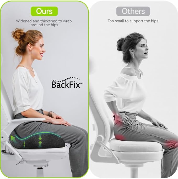BackFix Extra Large Wide Support Car Seat Cushion – Pressure Relief Hip, Lumbar, Tailbone, Sciatica. Adaptive Contour Memory Foam. Cooling Tech Car-Truck-Office Seat, Black