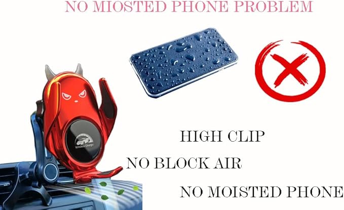 Car Phone Holder Mount Wireless Charging Auto Clamping Rotatable Vent Clip Cute Red Demon for iPhone Samsung Galaxy Andriod Phone