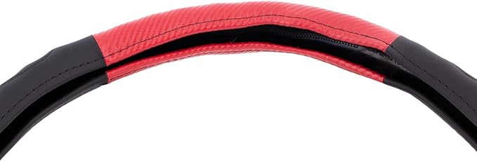 United Pacific 70409 18" Carbon Fiber Pattern Steering Wheel Cover, Engineered Leather Construction, Large Grip – ONE Steering Wheel Cover – Black/Red Carbon Fiber